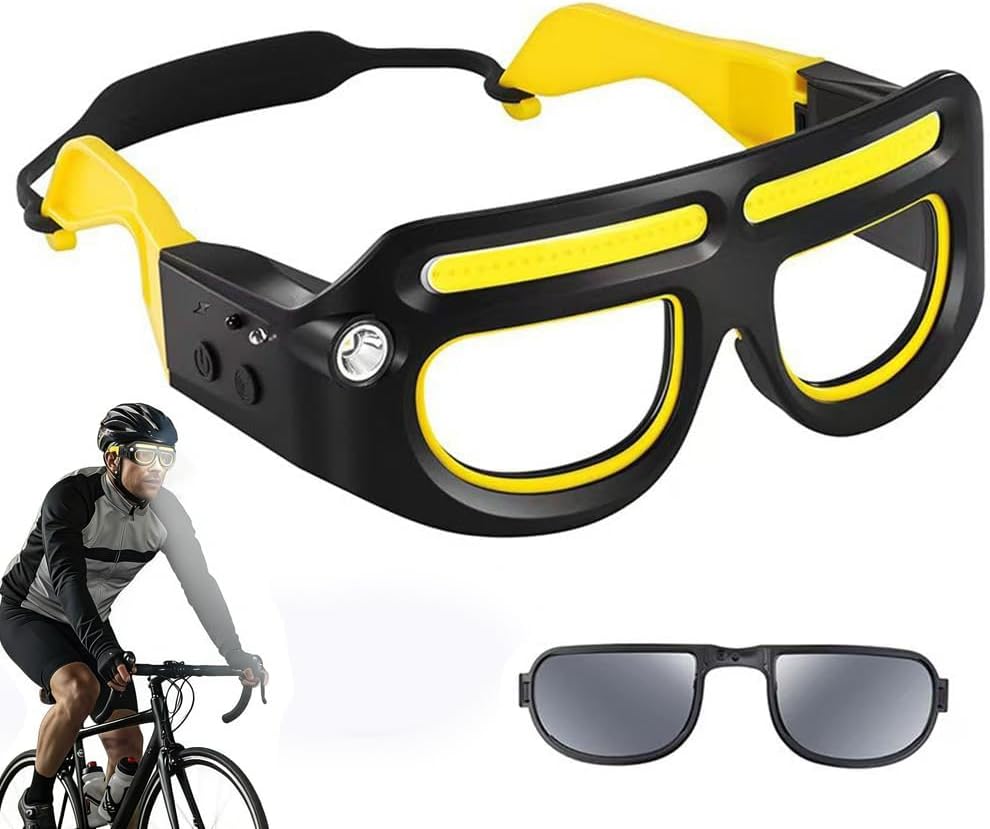 LED Rechargeable Headlight Glasses with Motion Sensor, Touch Control 5 Modes USB C Light Up Glasses, Lighted Eyewear for Night Running, Camping, Cycling and Outdoor Activities