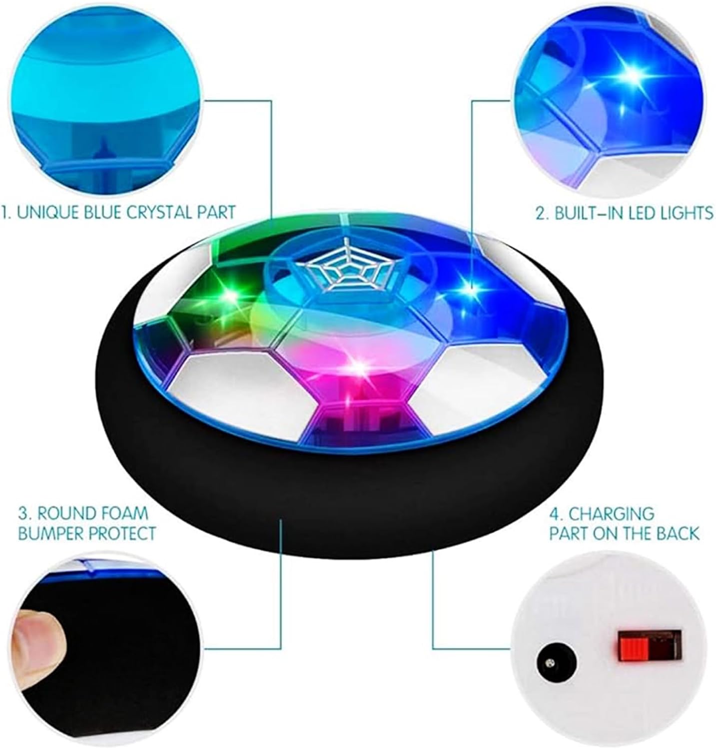 Rechargeable Floating Soccer Ball with Led Lights and Foam Cushion, New Soccer Toys for Indoor Use, Best Gift for Children's