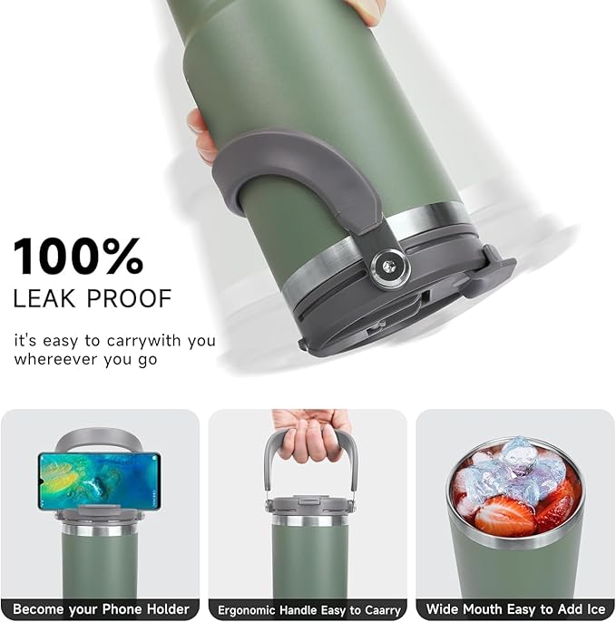 TYESO 30oz Tumbler with Handle and Straw Lid, Insulated Stainless Steel Double Walled Vacuum Water Bottle for Office, Home, Sport or Car, Travel Mug for Hot and Cold