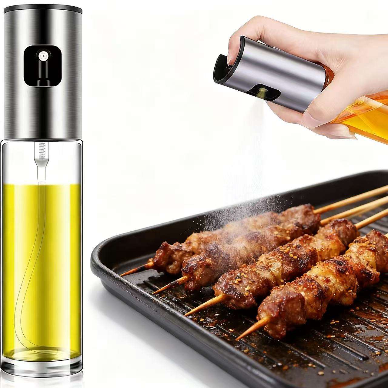 100ml Glass Olive Oil Spray Bottle — Portable Refillable Mist Dispenser for Healthy Cooking