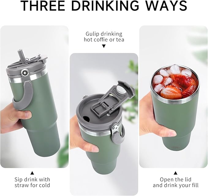 TYESO 30oz Tumbler with Handle and Straw Lid, Insulated Stainless Steel Double Walled Vacuum Water Bottle for Office, Home, Sport or Car, Travel Mug for Hot and Cold