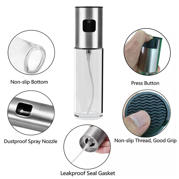 100ml Glass Olive Oil Spray Bottle — Portable Refillable Mist Dispenser for Healthy Cooking