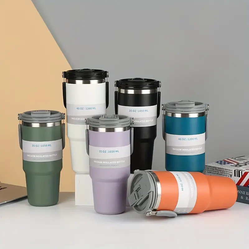 TYESO 30oz Tumbler with Handle and Straw Lid, Insulated Stainless Steel Double Walled Vacuum Water Bottle for Office, Home, Sport or Car, Travel Mug for Hot and Cold