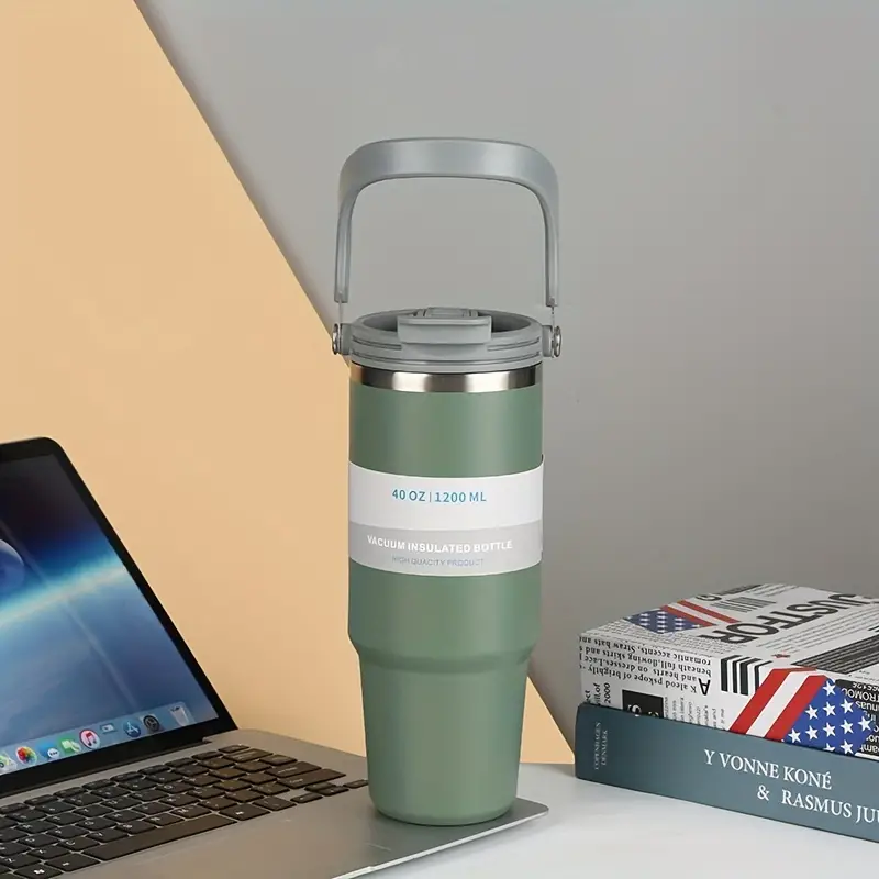 TYESO 30oz Tumbler with Handle and Straw Lid, Insulated Stainless Steel Double Walled Vacuum Water Bottle for Office, Home, Sport or Car, Travel Mug for Hot and Cold